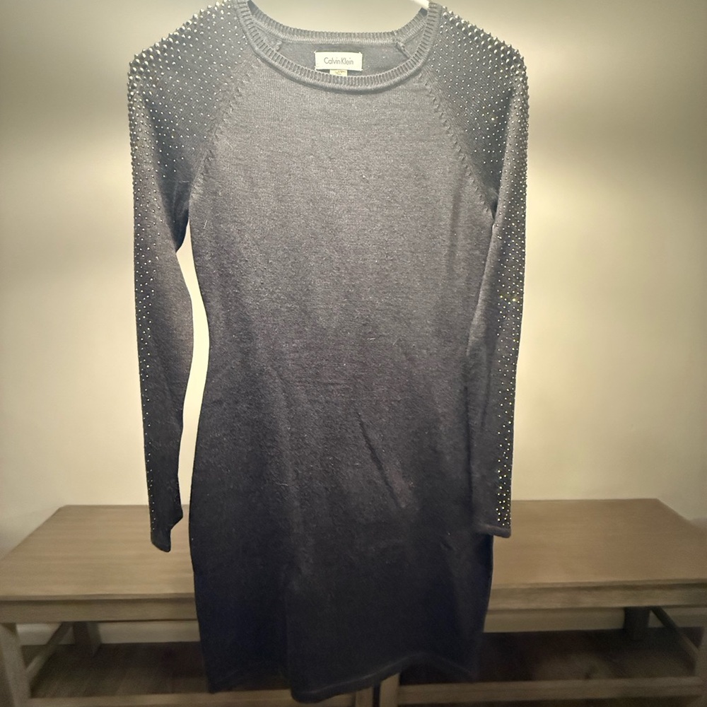 Calvin Klein Charcoal Studded Long Sleeve Dress
